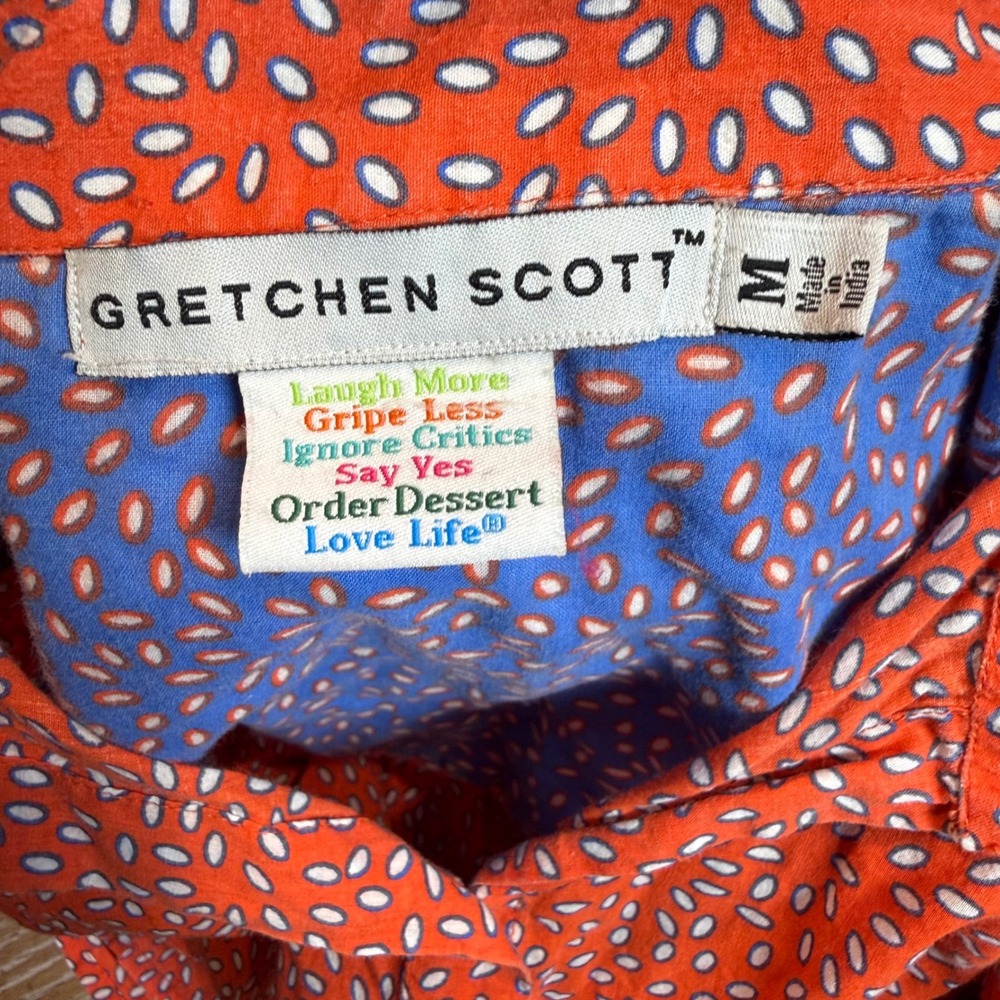 Gretchen Scott Cotton Button Down Patterned Bell Sleeve Blouse Size Medium - Picture 4 of 9